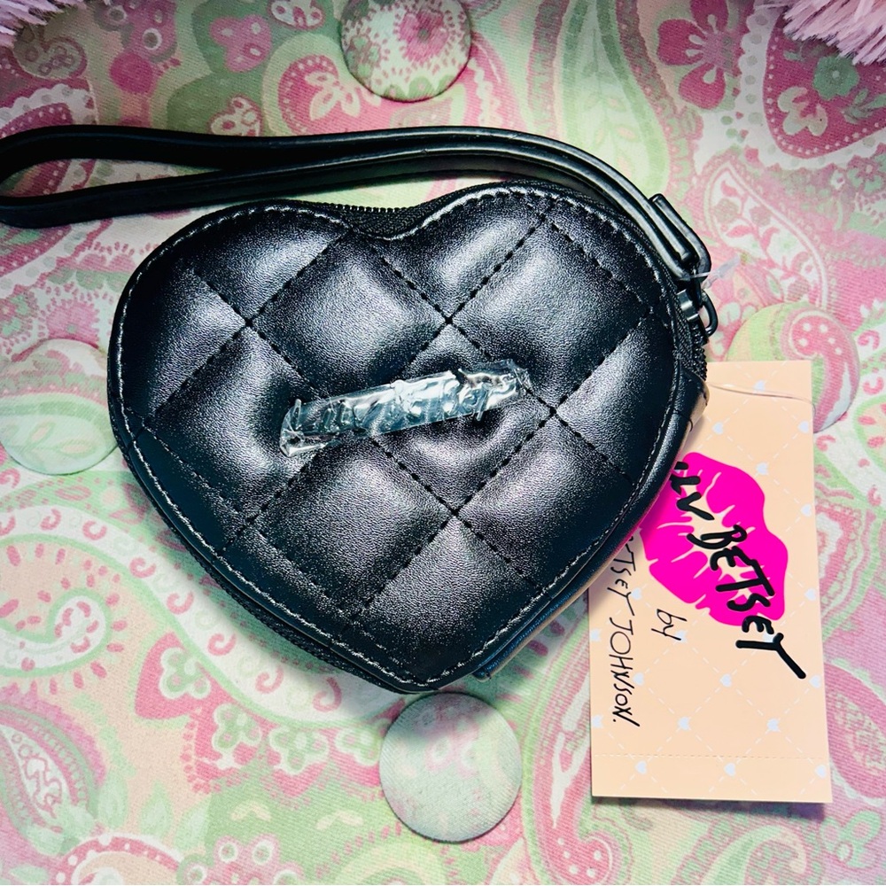 Luv Betsey by Betsey Johnson Heart-Shaped Black Quilted Coin Purse - Picture 3 of 6